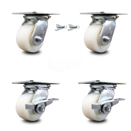 4 Inch Nylon Swivel Caster Swivel Locks 2 Brakes, 2PK